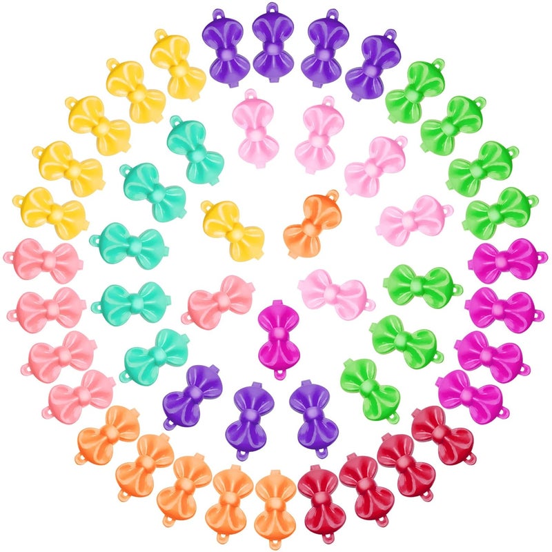 OIIKI 50 PCS Self Hinge Plastic Bow Hair Barrettes Girls Colorful 80s 90s Vintage Hair Clips Pins Cute Cartoon Design Hairpin Hair Accessories Decoration Clips in Bow Shape for Girls Kids Mix Color