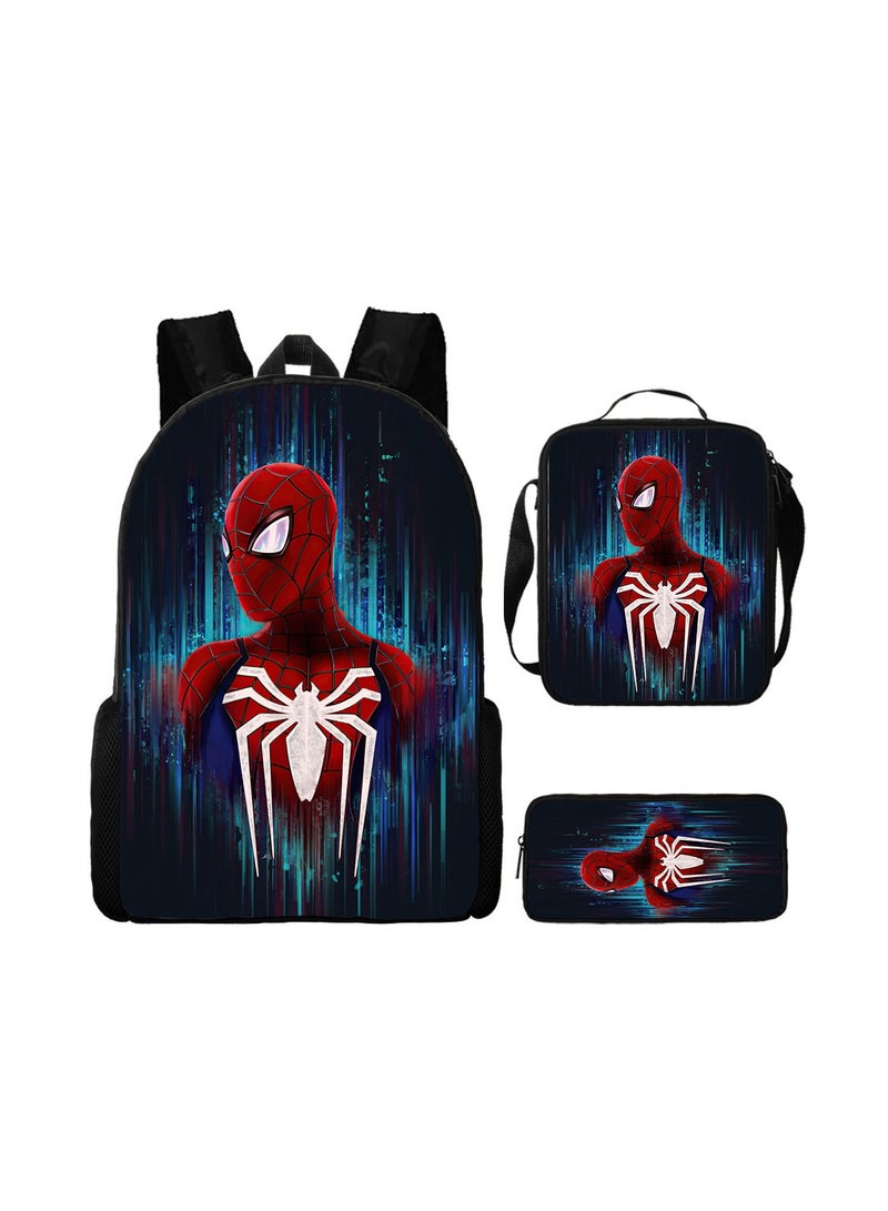 Boys Spider-Man Superman Printed Student Cartoon Schoolbag Backpack 29*16*42CM + Shoulder Bag 19*6*23CM + Pen Bag 24*7*11CM Three-piece Set - Image 1