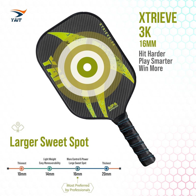 YAIT Sports Xtrieve-3K Pickleball Paddle |16mm 3K Carbon Fiber Woven Surface (T700) | Dense 8 mm PP Honeycomb Core| Enhanced Power & Precision Spin| AIPA Approved Pickle ball Racket of USAPA Standards - Image 5