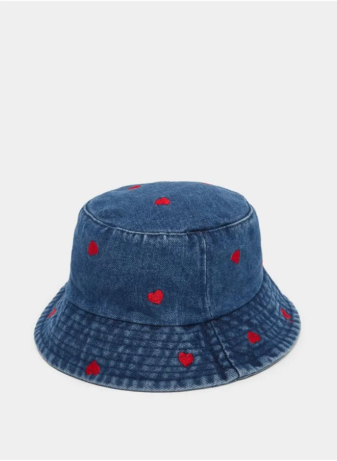ستايلي Styli Floral Print Denim Bucket Hat