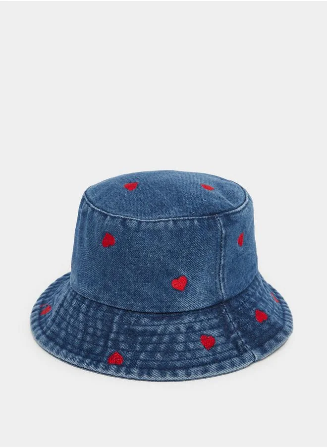 ستايلي Styli Floral Print Denim Bucket Hat