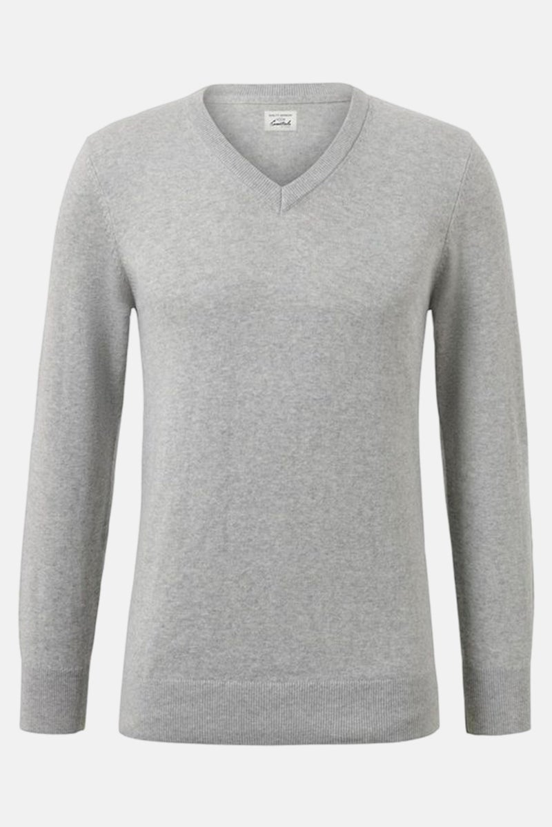 Tchibo Men V Neck Long Sleeve Kitted Sweater, Grey - Image 2