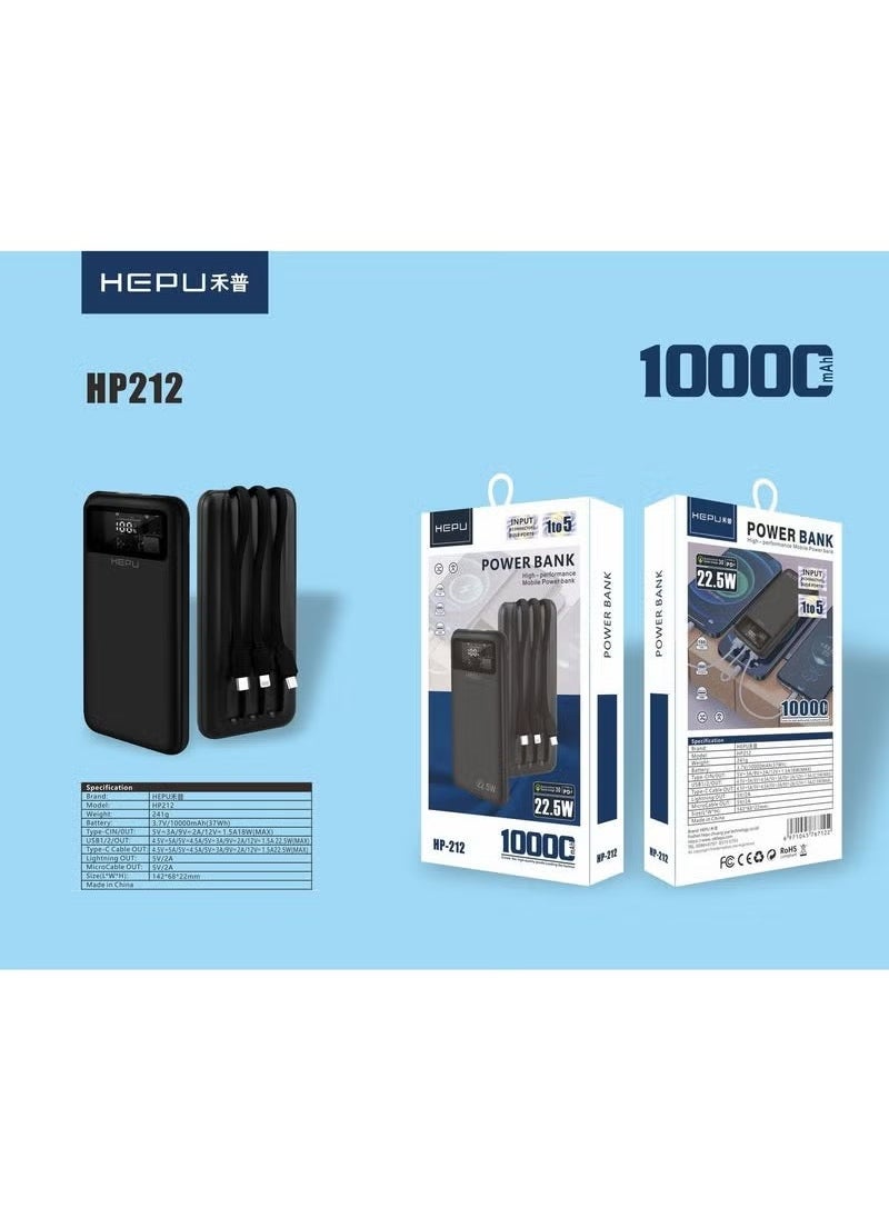HEPU UMB HEPU HP-212 10000mAh Fast Charging Power Bank – Slim and Lightweight Portable Charger with 22.5W PD and QC 3.0 Support, Dual USB Output and Type-C Input, High-Speed Battery Backup for Smartphones, Tablets, USB-C Devices – Ideal for Travel and Daily Use  - Image 4