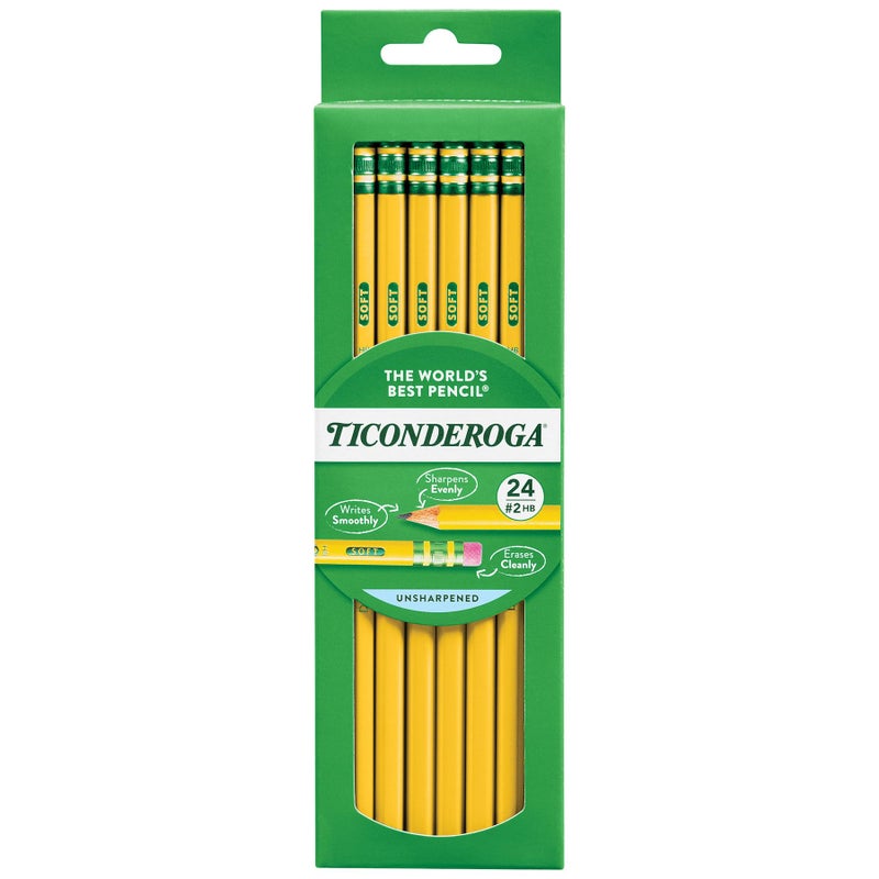 Ticonderoga أقلام تيكونديروجا الخشبية، غير مشحذة، 2 HB ناعمة، صفراء، 24 قطعة - Image 1