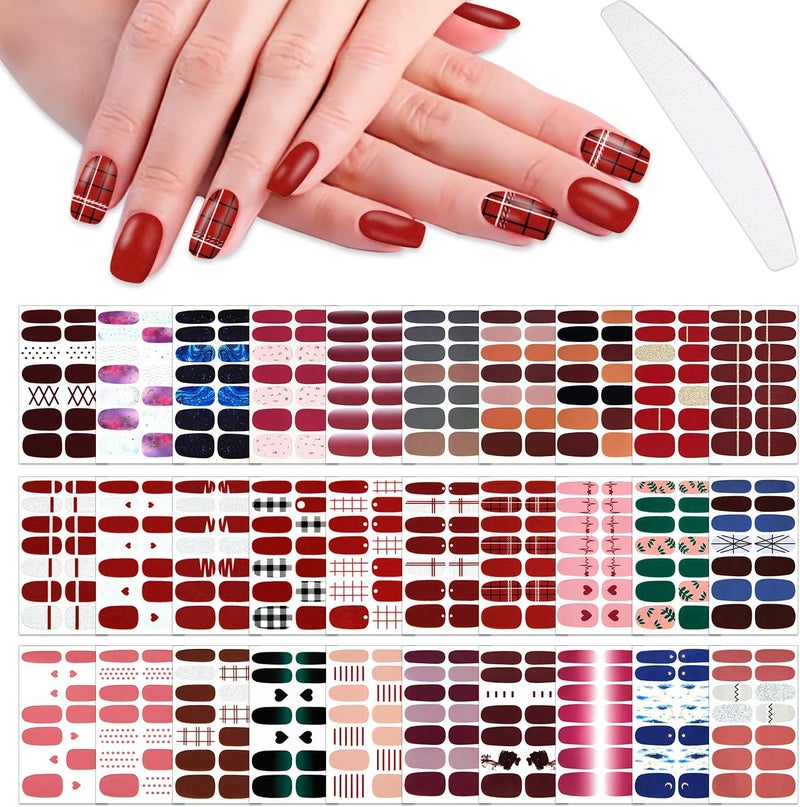 WOKOTO 30 Sheets Mix Desings Nail Wraps Full Cover Nail Stickers For Women Solid Glitter Gradient Gel Nail Art Polish Stickers Gel Nail Strips Stickers For Nails Stick On Nail Polish Strips Nails