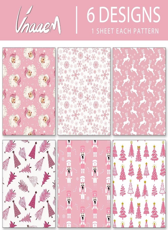 Vnaaem Pink Christmas Wrapping Paper 6 Xmas Style Bulk Santa Nutracker Christmas Trees and Reindeer Designs Folded Flat for Winter Holiday - 20 X 28 Inches (6 Folded Sheet) - Image 4