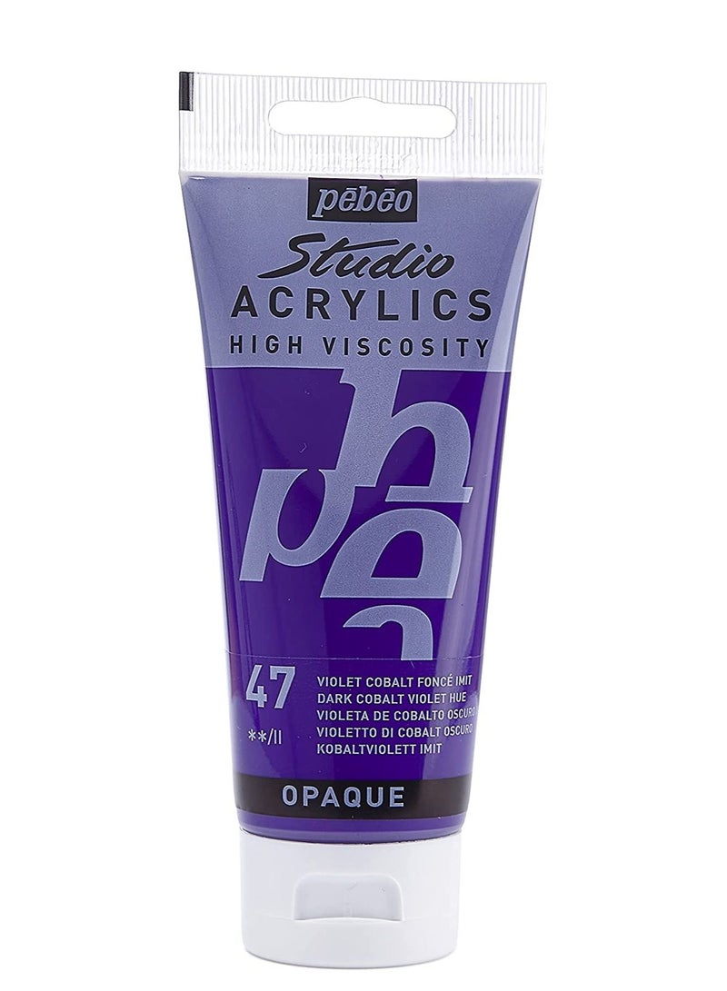 Pebeo Studio Acrylics High Viscosity 100 ml Dark Cobalt Violet Hue 47 - Image 1