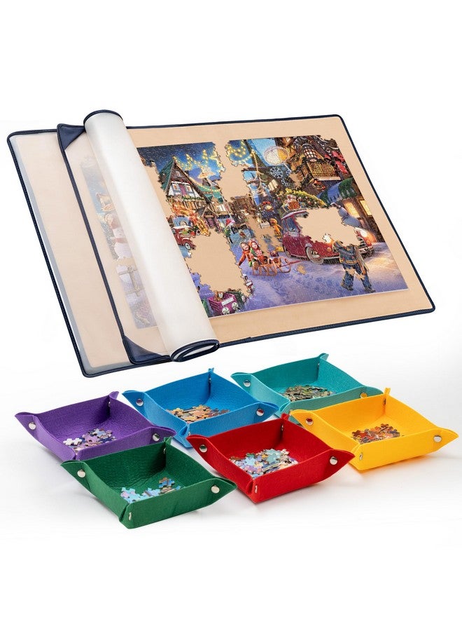 Tektalk Tektalk Jigsaw Puzzle Board with 6 Color Sorting Trays - Portable Puzzle Mat with Non-Slip Surface, Dustproof Cover for Storage - Up to 1500 Pieces - Khaki - Image 1