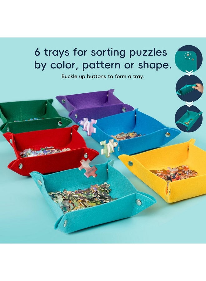 Tektalk Tektalk Jigsaw Puzzle Board with 6 Color Sorting Trays - Portable Puzzle Mat with Non-Slip Surface, Dustproof Cover for Storage - Up to 1500 Pieces - Khaki - Image 2