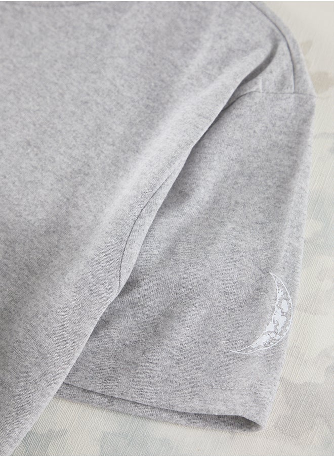 trendyol Grey Regular Fit Printed / Striped Shorts Knitted Pajama Set THMSS21PT1005  - Image 3