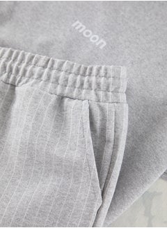 trendyol Grey Regular Fit Printed / Striped Shorts Knitted Pajama Set THMSS21PT1005  - Image 2