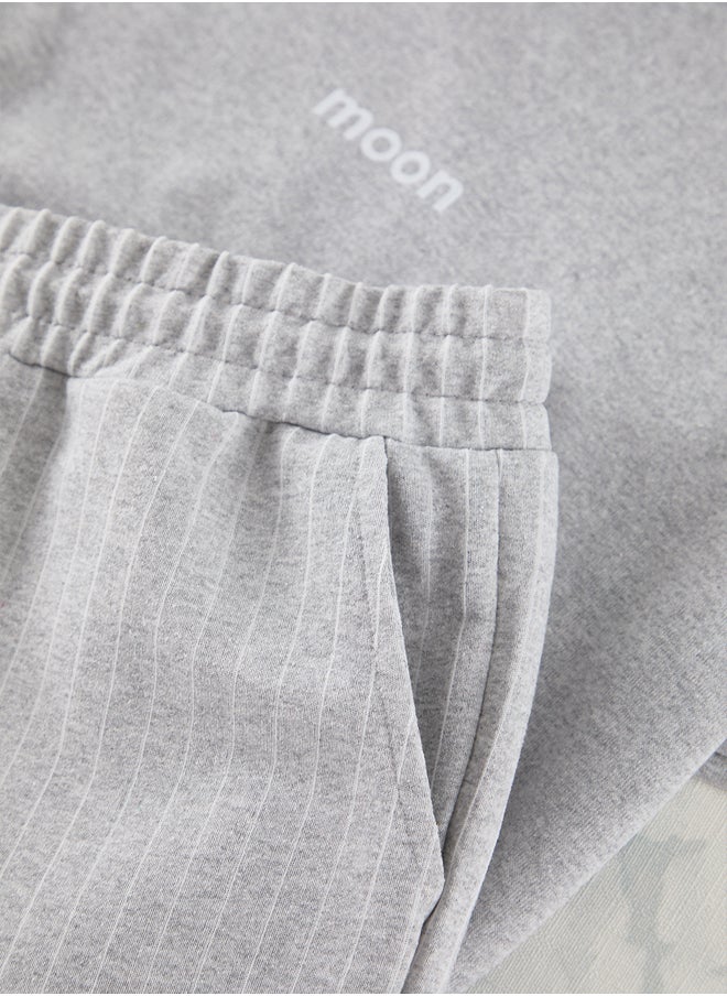 trendyol Grey Regular Fit Printed / Striped Shorts Knitted Pajama Set THMSS21PT1005  - Image 2