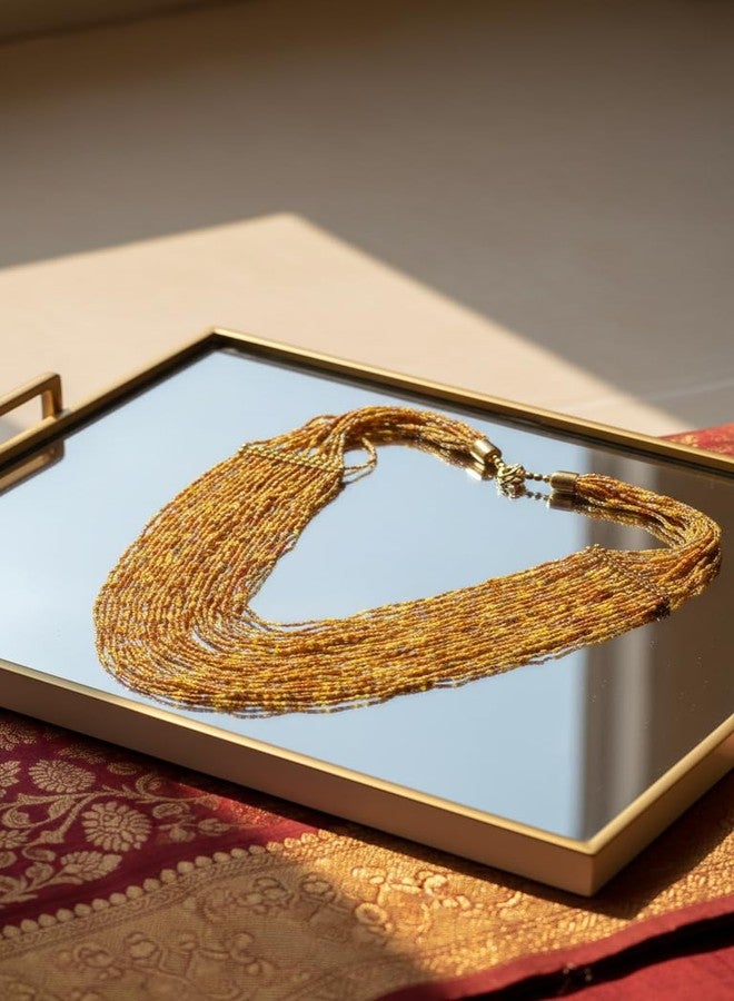 دي سي أيه قلادة مالا نسائية عصرية متعددة الطبقات ومتعددة الألوان من الزجاج الهندي الغربي من DCA (أصفر) - Image 3