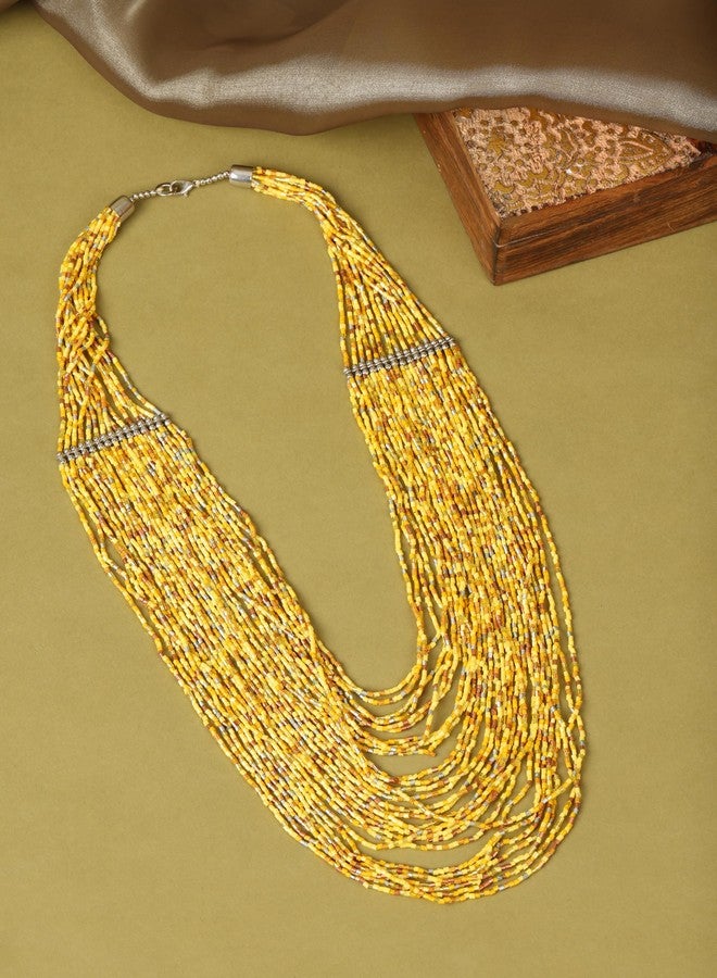 دي سي أيه قلادة مالا نسائية عصرية متعددة الطبقات ومتعددة الألوان من الزجاج الهندي الغربي من DCA (أصفر) - Image 4