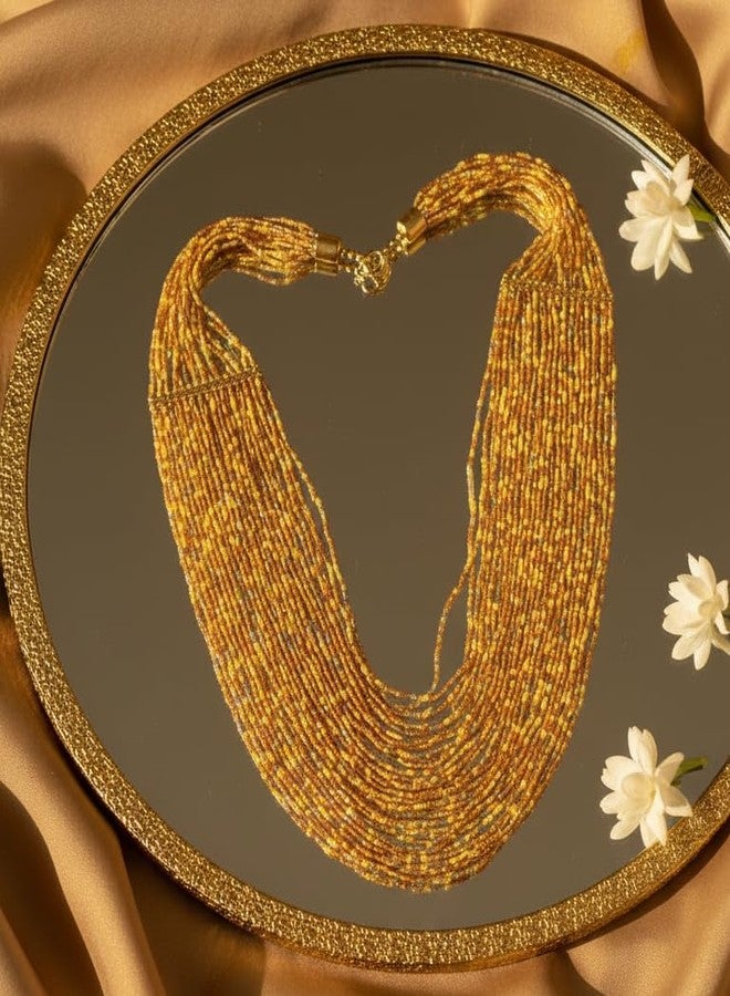 دي سي أيه قلادة مالا نسائية عصرية متعددة الطبقات ومتعددة الألوان من الزجاج الهندي الغربي من DCA (أصفر) - Image 2