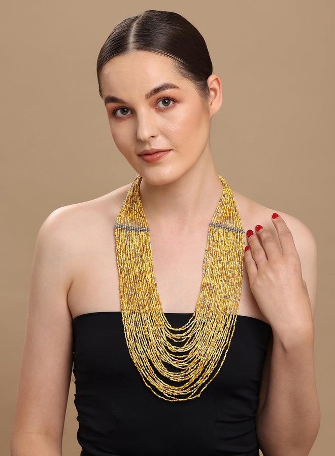 دي سي أيه قلادة مالا نسائية عصرية متعددة الطبقات ومتعددة الألوان من الزجاج الهندي الغربي من DCA (أصفر) - Image 5