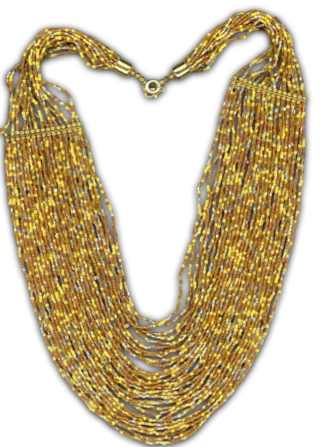 دي سي أيه قلادة مالا نسائية عصرية متعددة الطبقات ومتعددة الألوان من الزجاج الهندي الغربي من DCA (أصفر) - Image 1
