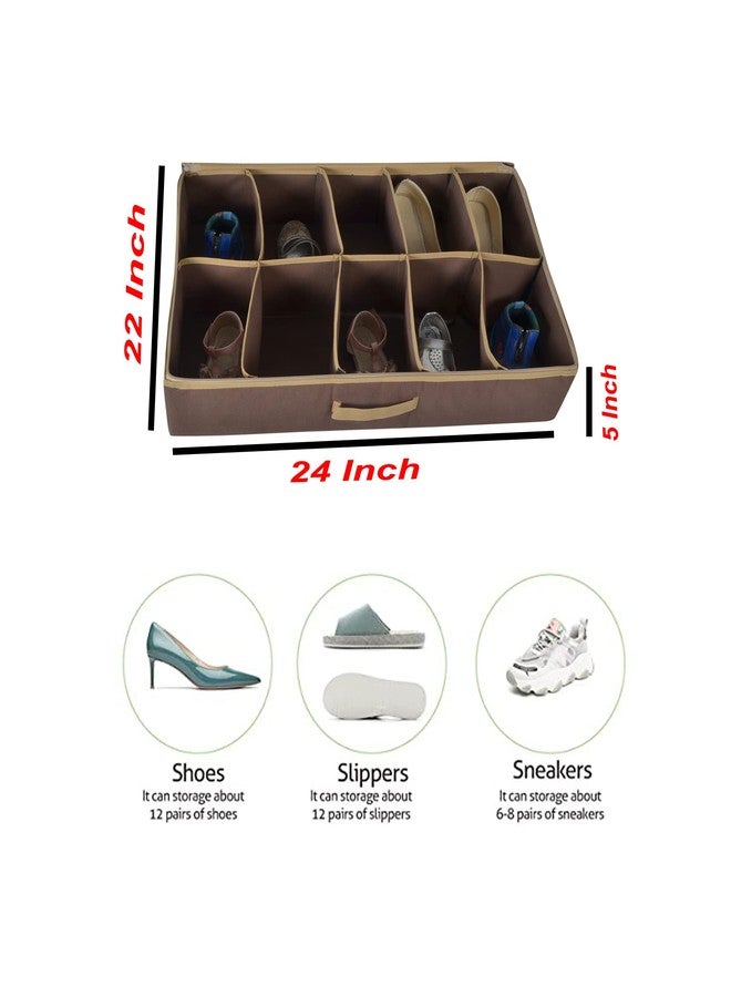 SHREY CREATION Under Bed Shoe Organizer with Transparent Lid, Fabric Shoe Storage Box with Zipper & Handle, Space Saving Footwear Organizer for Closet & Bedroom - (Pair of 8-Brown) - Image 4