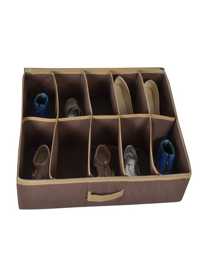 SHREY CREATION Under Bed Shoe Organizer with Transparent Lid, Fabric Shoe Storage Box with Zipper & Handle, Space Saving Footwear Organizer for Closet & Bedroom - (Pair of 8-Brown) - Image 1