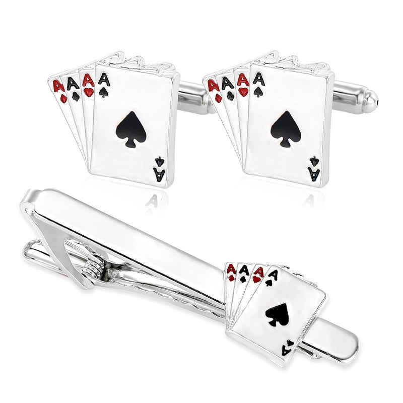 Factory Copper Material Creative Men'S Playing Card Tie Clip Cufflinks Set Wedding Gifts Gift Box - Image 5