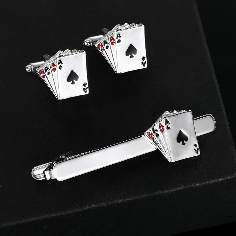 Factory Copper Material Creative Men'S Playing Card Tie Clip Cufflinks Set Wedding Gifts Gift Box - Image 4