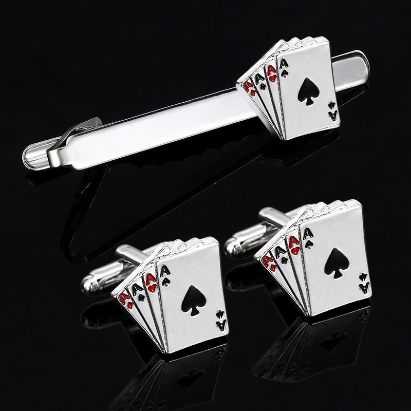 Factory Copper Material Creative Men'S Playing Card Tie Clip Cufflinks Set Wedding Gifts Gift Box - Image 2