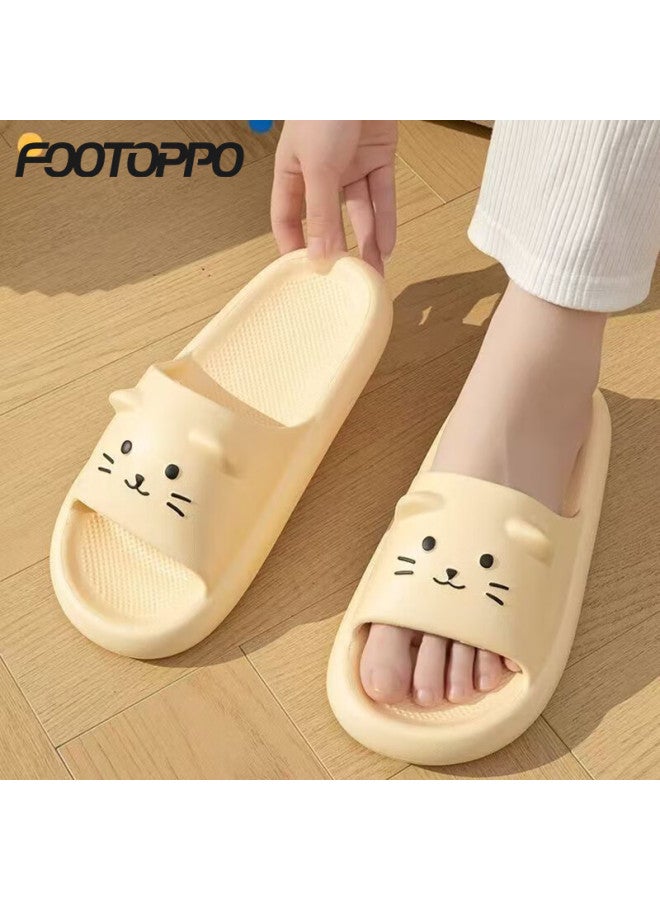 FOOTOPPO صنادل فوطوبو كرتون قطة صيفية للنساء، أحذية حمام للأطفال، غير قابلة للانزلاق، ناعمة، ذات نعل سميك - Image 1