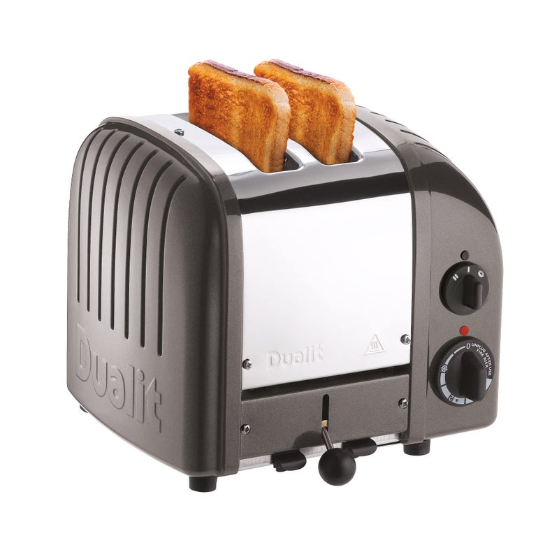 Dualit Classic 2 Slice NewGen Toaster  Stainless Steel  Hand Built in the UK  Replaceable ProHeat elements  Defrost Bread  Mechanical Timer  Metallic Charcoal Classic Toaster