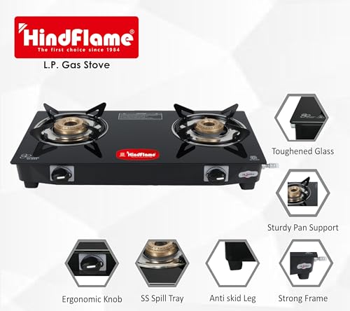 Hindflame مجموعة موقد غاز هندفليم - موقد غاز 2 شعلة من سلسلة بيكسل + 1 ولاعة غاز + 1 خرطوم غاز LPG - Image 3