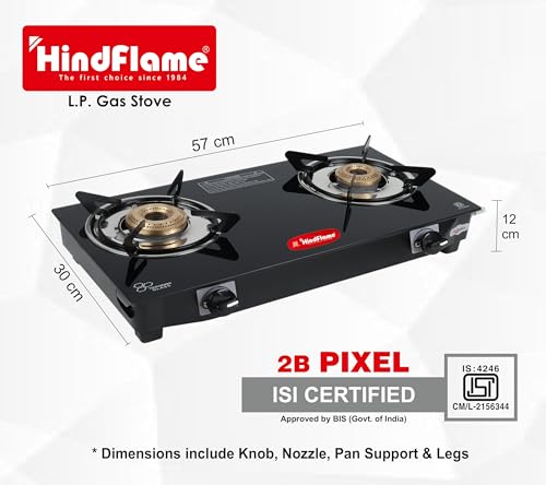 Hindflame مجموعة موقد غاز هندفليم - موقد غاز 2 شعلة من سلسلة بيكسل + 1 ولاعة غاز + 1 خرطوم غاز LPG - Image 2