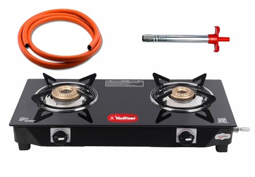 Hindflame مجموعة موقد غاز هندفليم - موقد غاز 2 شعلة من سلسلة بيكسل + 1 ولاعة غاز + 1 خرطوم غاز LPG - Image 4