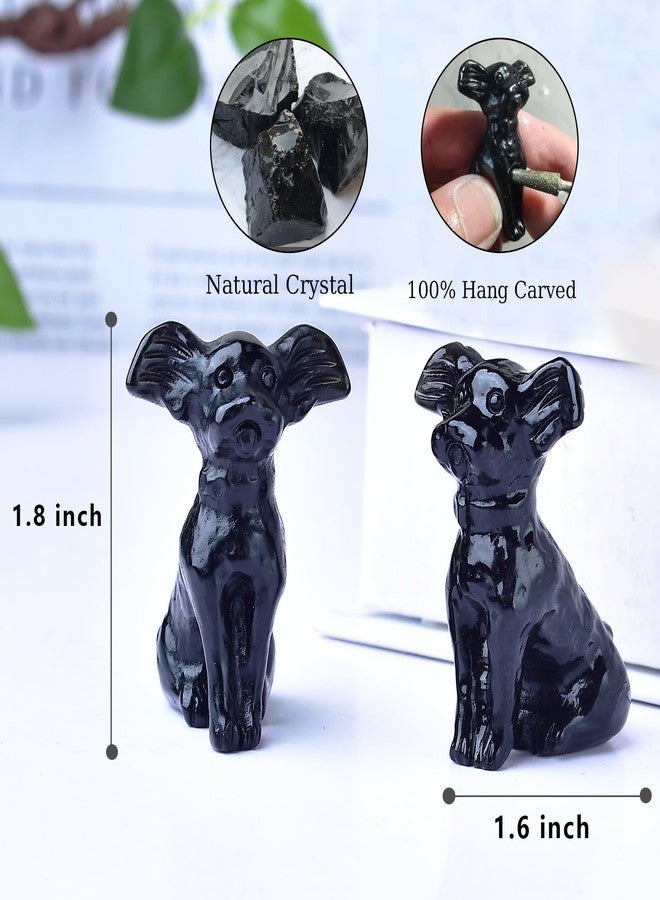 Ytbeoxk 1.8 Inch Black Obsidian Dog Crystal Figurines Home Decor,Hand-Carved Healing Crystals, Puppy Statues Stone Energy Gemstones,in Bedroom Office Dog Memorial Gifts for Women and Men - Image 2