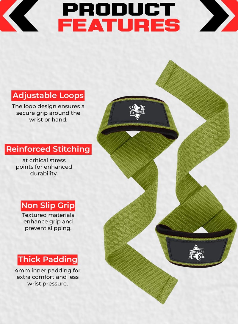 FIT TRIBE Weight Lifting Straps, Gym Straps for Weight Lifting Support, Powerlifting, Bodybuilding & Fitness, Adjustable Wrist Straps for Men & Women - Strength Training Gym Accessories (Green) - Image 2