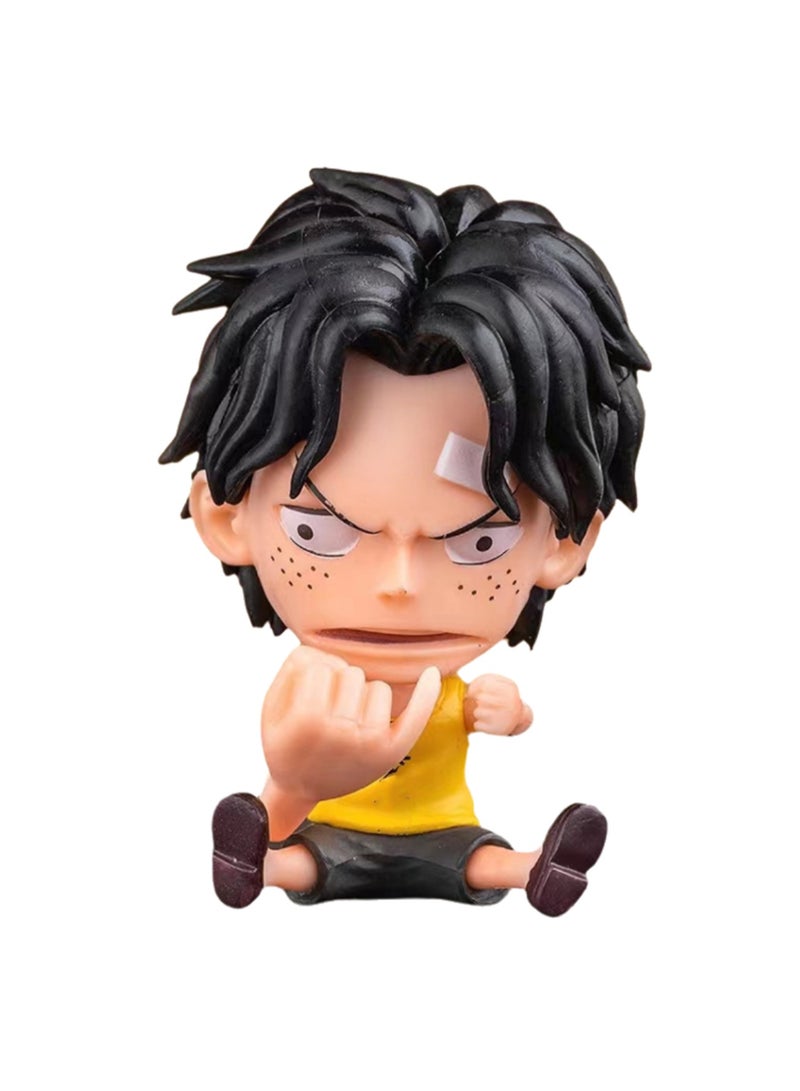 8CM Q Version Of One Piece Ace Sitting Figure Model Ornaments Suitable Collect And Gifts Bag Pack 
