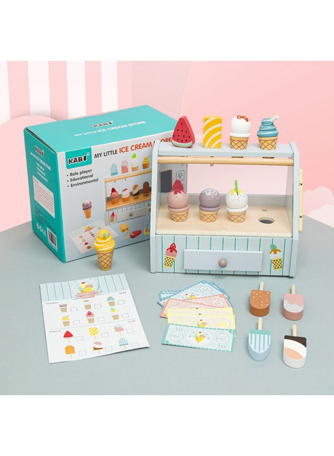 Play House Simulation Afternoon Tea Kitchenware Wooden Children's Dessert Shop Ice Cream Cake Boys And Girls Educational Toys-Color:Fg-ice Cream Shop - Image 1