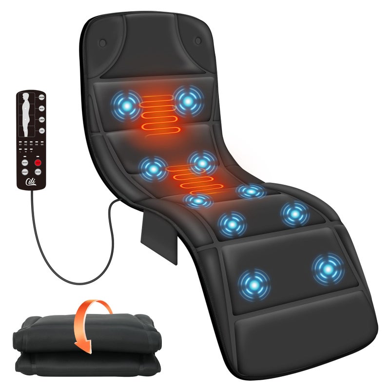 CILI Massage Mat Full BodyMassager Chair Pad10 Vibration Motors 5 Massage ModesBack Massager for BedMassage Mattress Pad for BackHeating Pad with Auto Shut Off Gifts for MenWomenBlack