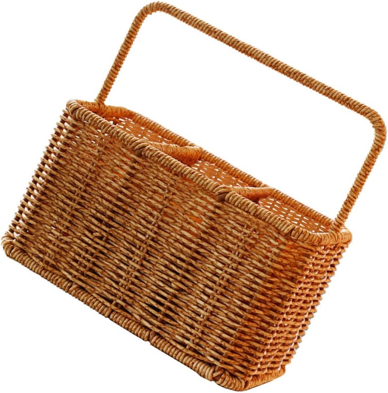 SECFOU Woven Cutlery Organizer with Handle, Divided Utensil Holder for Kitchen Countertop, Plastic Silverware Caddy for Party and Dining Room Storage - Image 1
