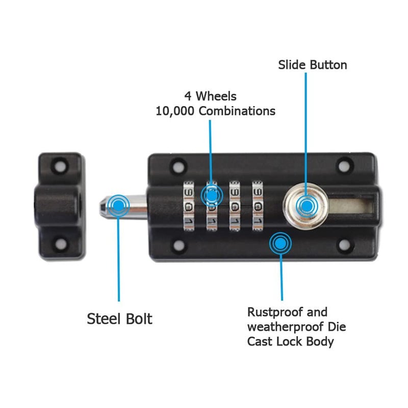 bosig bosig Combination Bolt Combi Bolt Latch Keyless Combination Bolt 4 Digit Pin Dial Slide Bolt for Sheds Gates Cupboards Fences  - Image 2