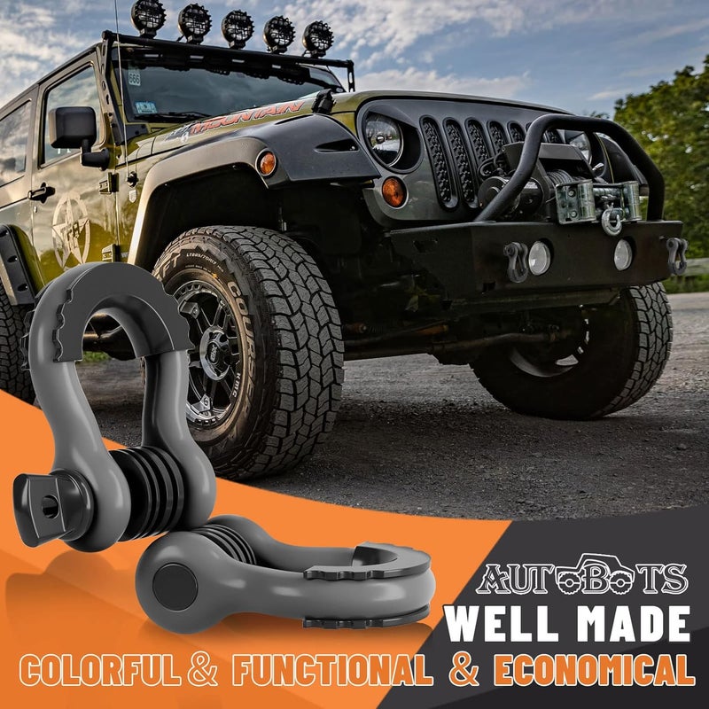 AUTOBOTS Bow Shackles 3/4" D Ring Shackle (2 Pack), 48,000Ib Break Strength with 7/8" Pin, 2 Isolator and 4 Washers Kit for Offroad Vehicle Truck Recovery Gray - Image 4