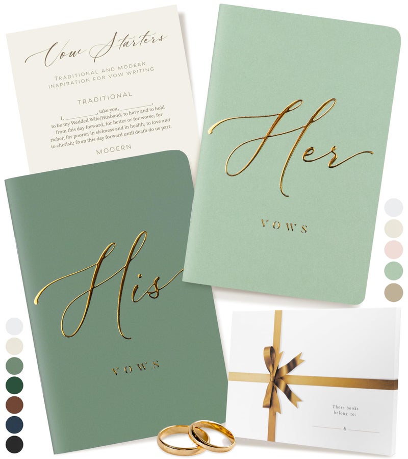 ARTESORI Premium Wedding Vow Book for Her Him Soft Touch Gold Foil 28 Lined Pages Vow Books His and Hers Wedding Essentials Wedding Registry Ideas His and Hers Gifts Mint Sage