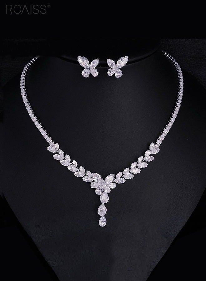 roaiss Two Women's Jewelry Sets, Sparkling Diamond Bridal Jewelry, Wheat Ear Tassel Necklace, Butterfly Minimalist Earrings, Exquisite Craftsmanship, Banquet Jewelry Set - Image 1