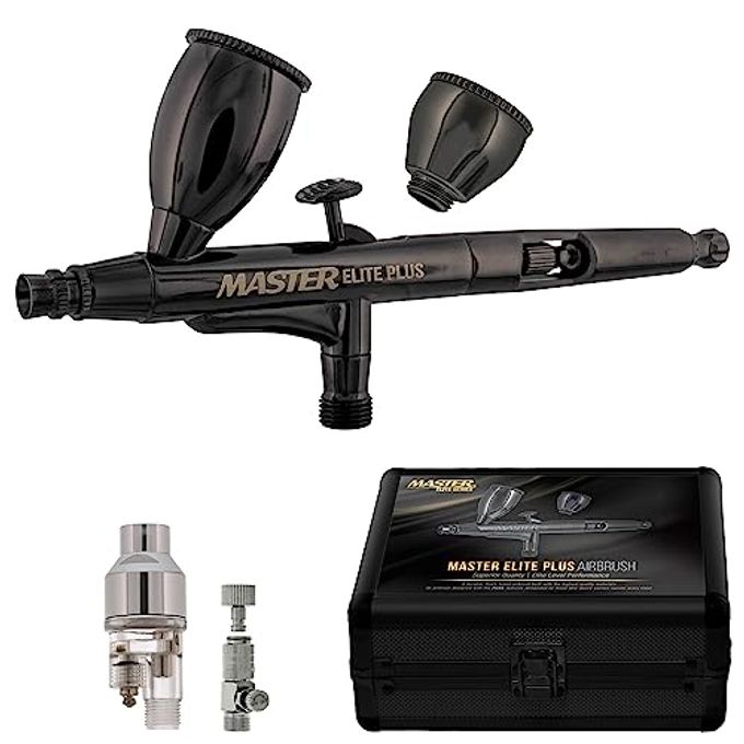 Master Airbrush Master Elite Plus Airbrush Set, Model 120 Elite Level Spray Performance Dual-Action Gravity Feed Airbrush Kit With Case, 0.3Mm Tip, 2 Cups, Filter Auto-Graphics, Art, Cake, Tattoo, Craft Hobby - Image 1