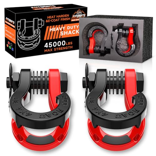 AUTOBOTS Tigertooth D Ring Shackles 45,000lb Break Strength, 3/4”Shackle D Rings Heavy Duty with 7/8 Pin for Tow Strap Winch Offroad Vehicle Recovery Accessories Red - Image 1