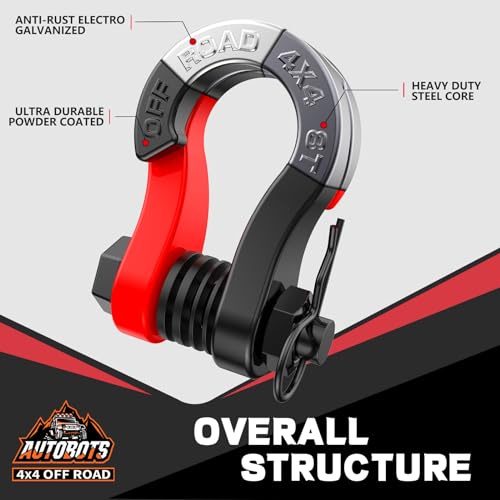 AUTOBOTS Tigertooth D Ring Shackles 45,000lb Break Strength, 3/4”Shackle D Rings Heavy Duty with 7/8 Pin for Tow Strap Winch Offroad Vehicle Recovery Accessories Red - Image 4
