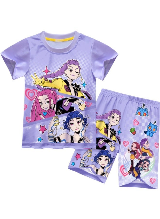 general K-Pop Demon Hunters Printed Short Sleeve and Shorts Set Multiple Sizes Soft Breathable Casual Loungewear Tracksuit for Fans Daily Wear - Image 1