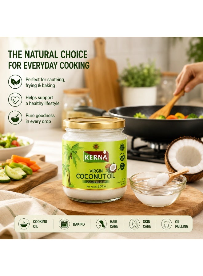 Kerna Virgin Coconut Oil 200 ml | Cold Pressed 100% Coconut Oil | Natural Coconut Oil for Cooking, Frying & Daily Use - Image 5
