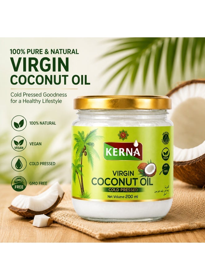 Kerna Virgin Coconut Oil 200 ml | Cold Pressed 100% Coconut Oil | Natural Coconut Oil for Cooking, Frying & Daily Use - Image 2