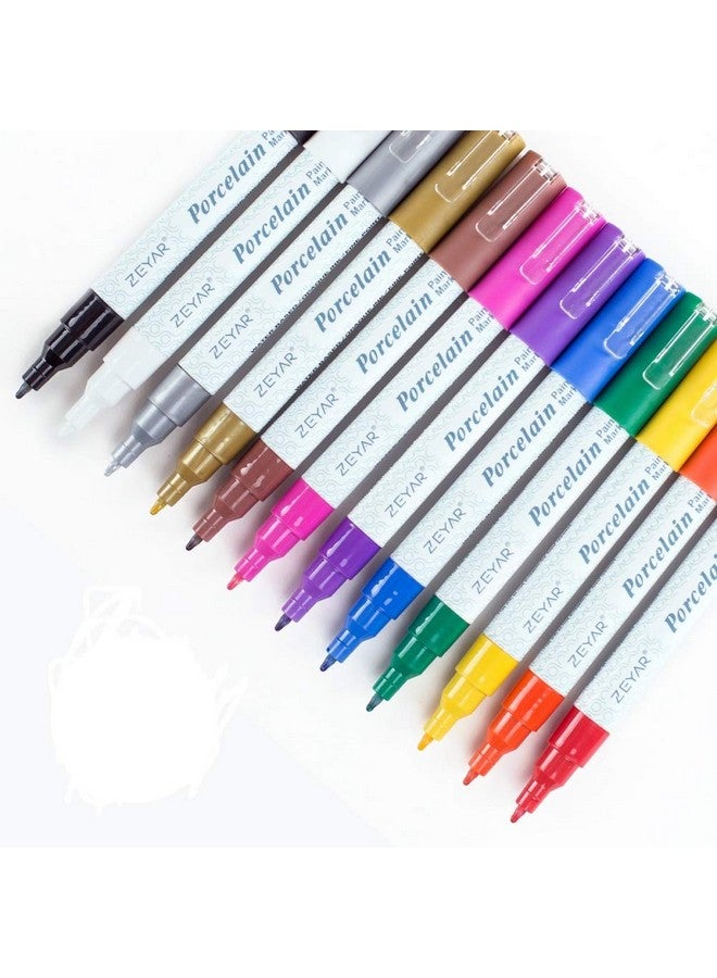 ZEYAR Acrylic Paint Pens For Porcelain, Professional Ceramic Drawing, 12 Colors Water-Based, Fine Point, Water And Fade Resistant, Diy On Mugs And Other Ceramics For Permanent Collection - Image 1