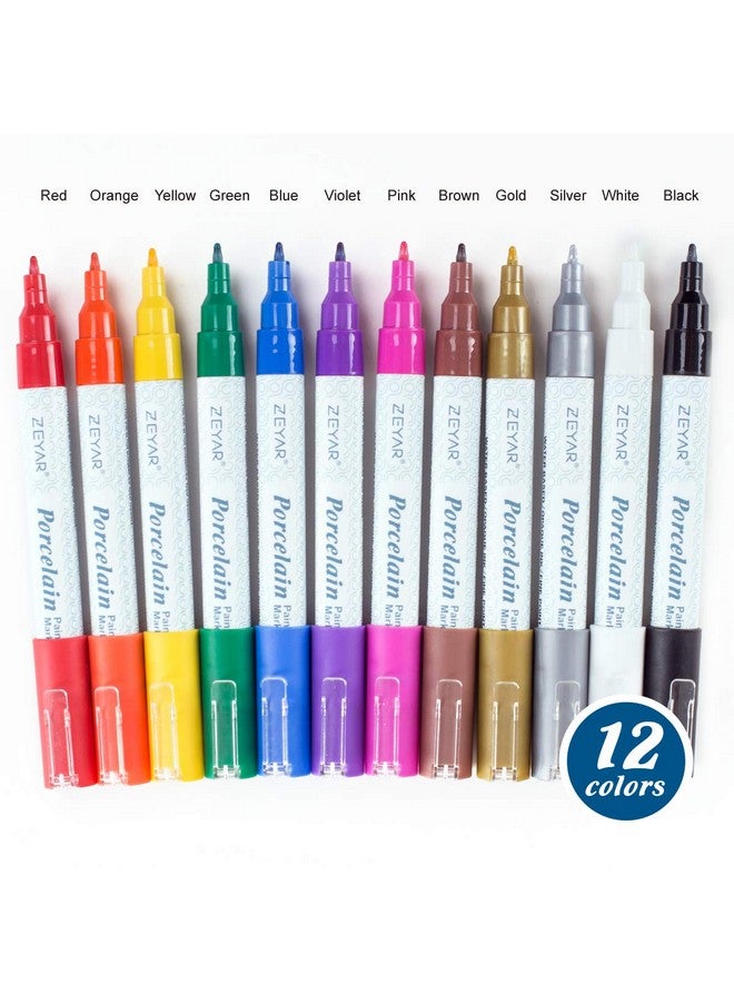 ZEYAR Acrylic Paint Pens For Porcelain, Professional Ceramic Drawing, 12 Colors Water-Based, Fine Point, Water And Fade Resistant, Diy On Mugs And Other Ceramics For Permanent Collection - Image 2