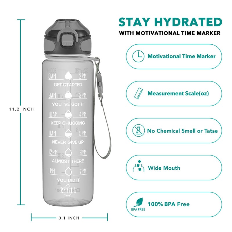 Enerbone 32 Oz Water Bottle With Times To Drink And Straw  Motivational Drinking Water Bottles With Carrying Strap  Leakproof Bpa & Toxic Free  Ensure You Drink Enough Water For Fitness Gym Outdoor - Image 2